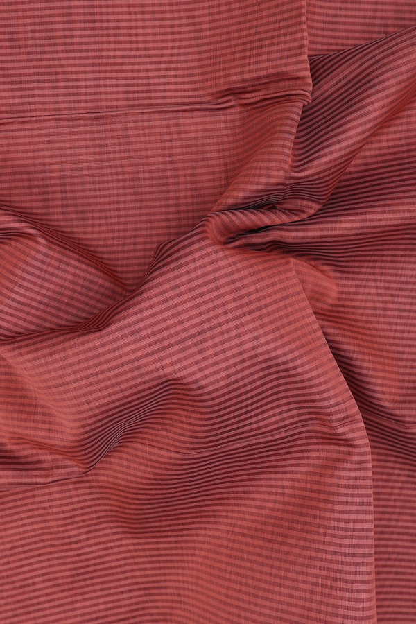 Maheswari Silk Cotton Saree In Brick Red With Stripes Design