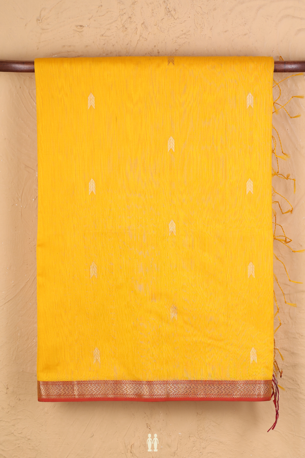 Maheswari Silk Cotton Saree In Honey Yellow With Zari Buttas