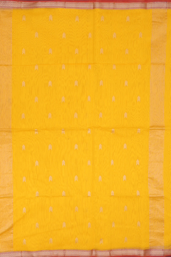 Maheswari Silk Cotton Saree In Honey Yellow With Zari Buttas