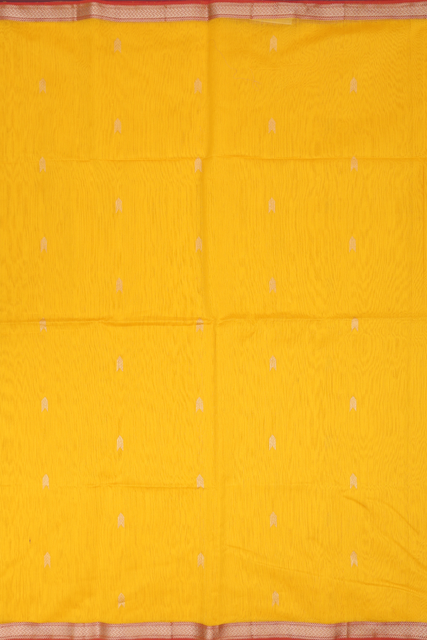Maheswari Silk Cotton Saree In Honey Yellow With Zari Buttas
