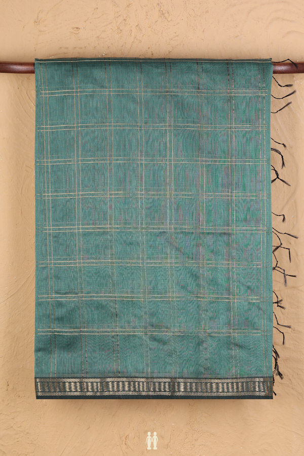 Maheswari Silk Cotton Saree In Green With Checks Design