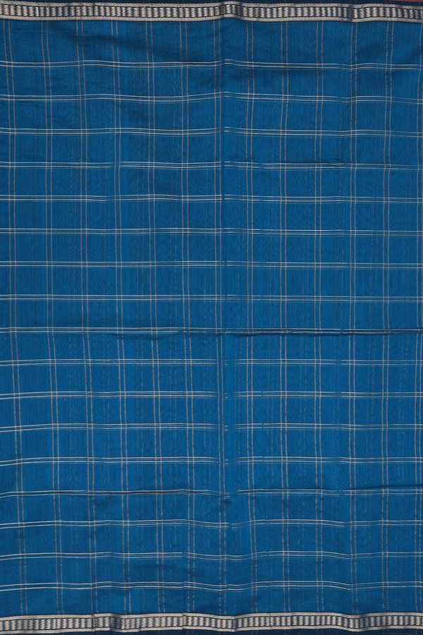 Maheswari Silk Cotton Saree In Teal Blue With Checks Design