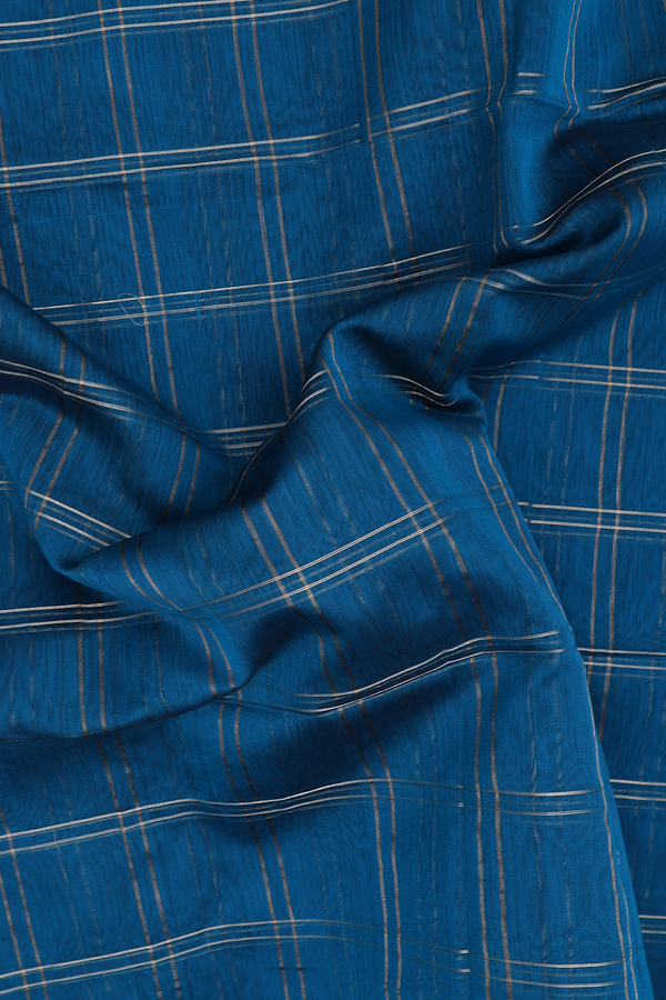 Maheswari Silk Cotton Saree In Teal Blue With Checks Design