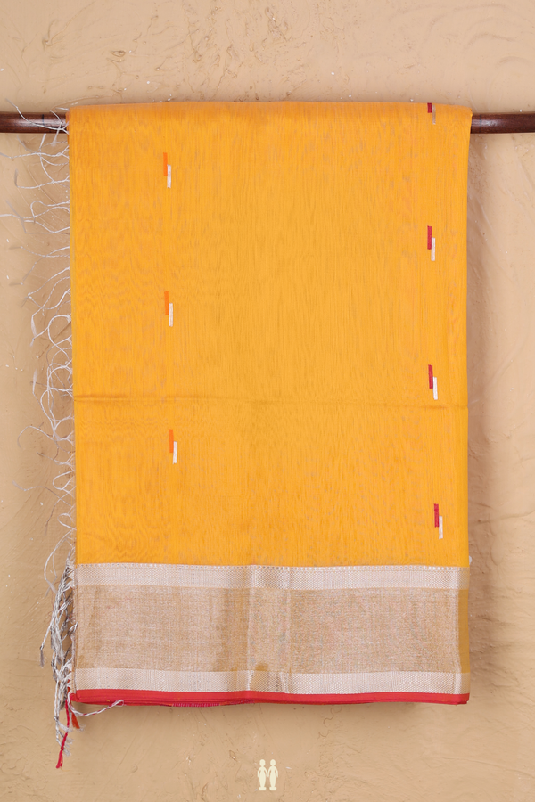 Maheswari Silk Cotton Saree In Yellow With Allover Buttas