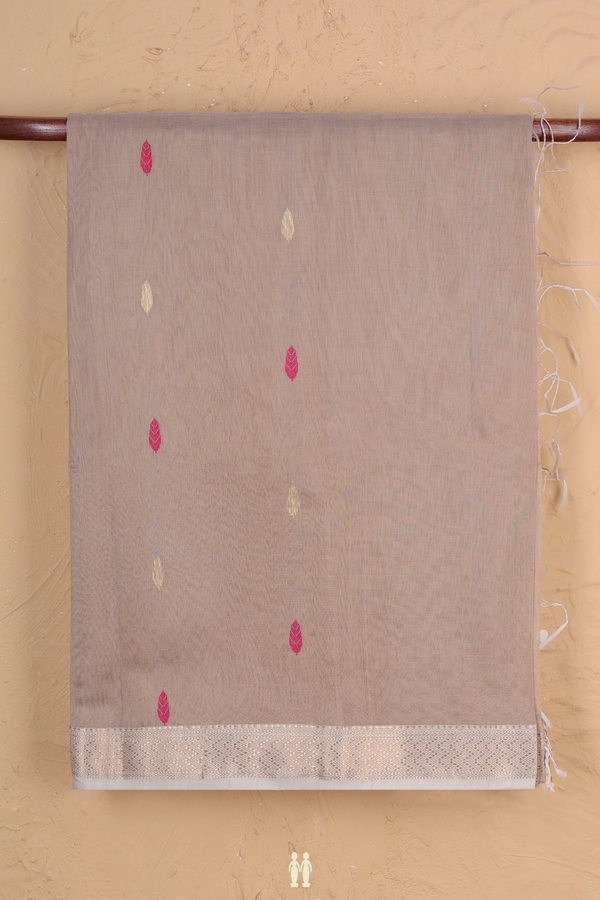 Maheswari Silk Cotton Saree In Pastel Brown With Leaf Buttas