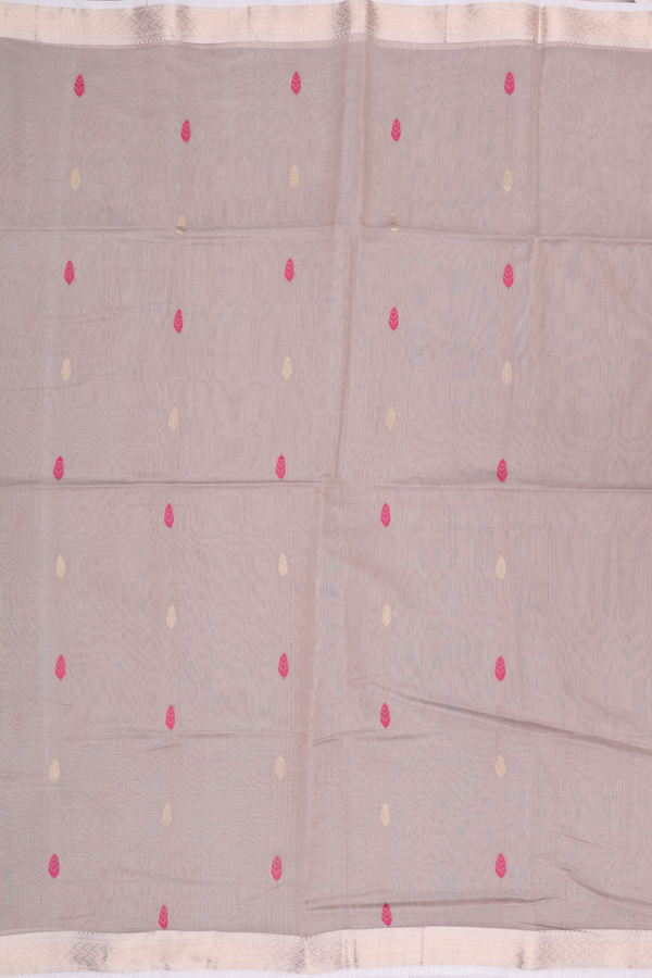 Maheswari Silk Cotton Saree In Pastel Brown With Leaf Buttas