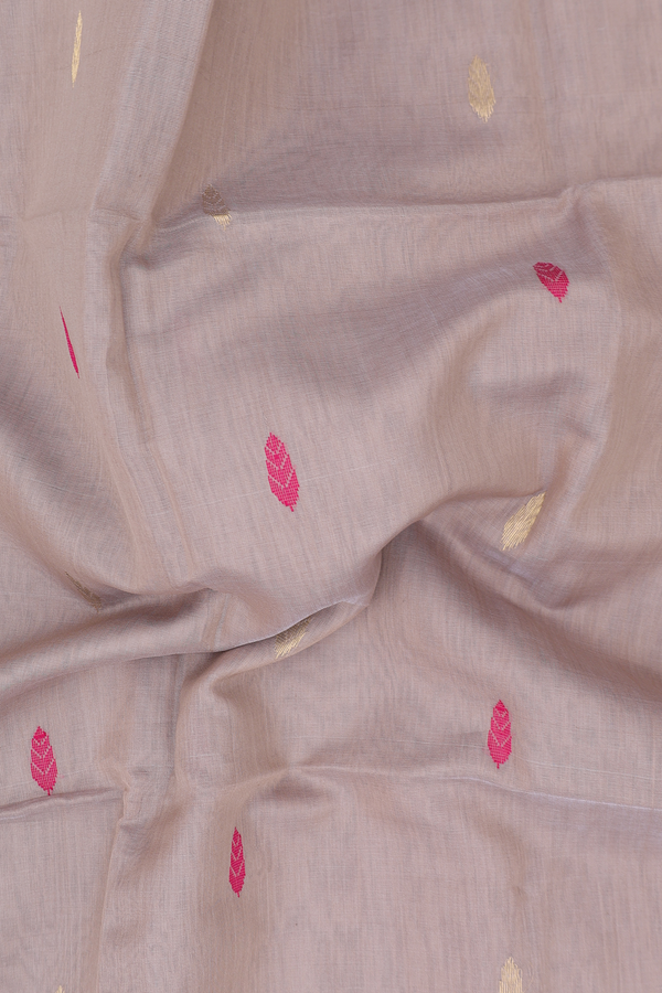 Maheswari Silk Cotton Saree In Pastel Brown With Leaf Buttas