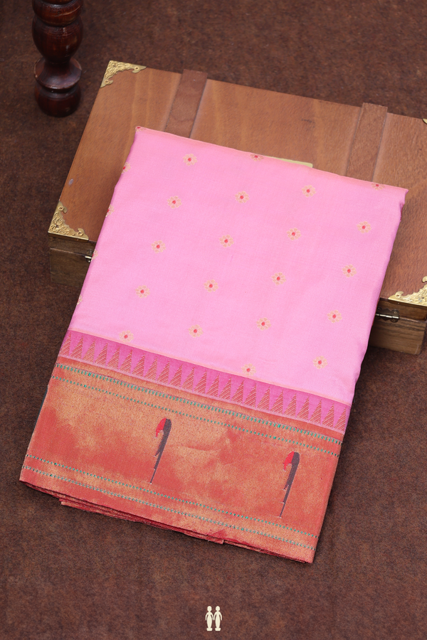 Paithani Silk Saree In Pink With Floral Buttas
