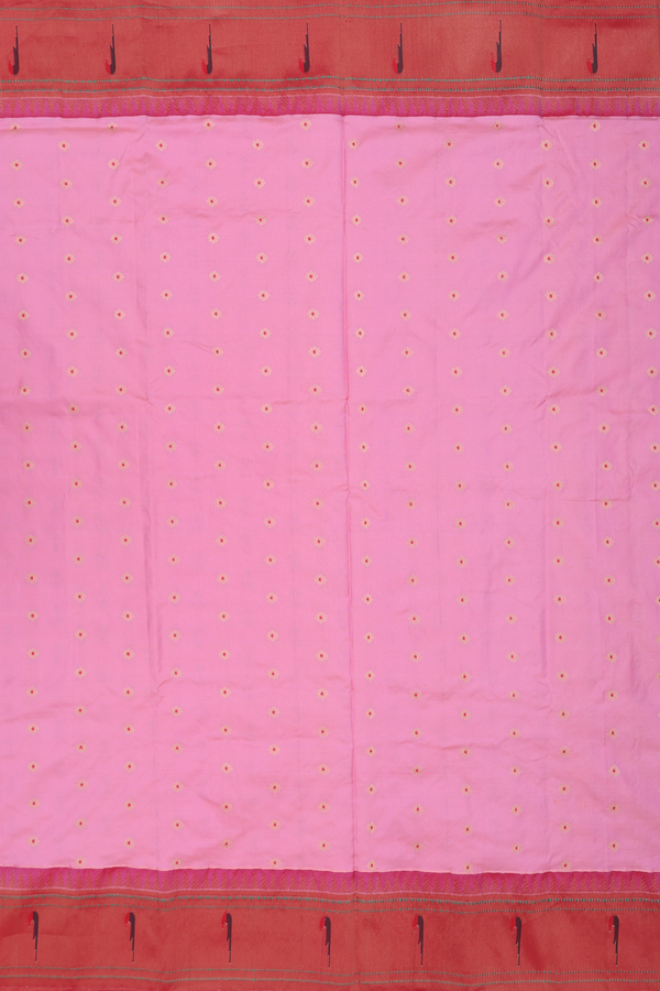 Paithani Silk Saree In Pink With Floral Buttas