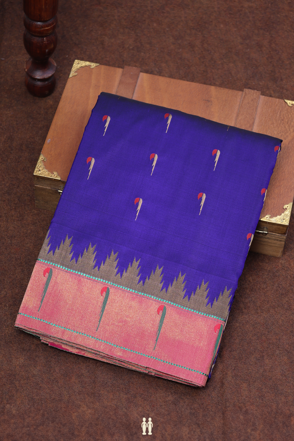 Paithani Silk Saree In Royal Blue With Muniya Design