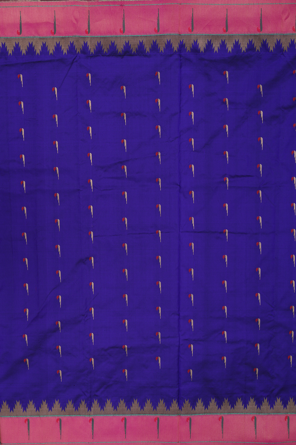 Paithani Silk Saree In Royal Blue With Muniya Design