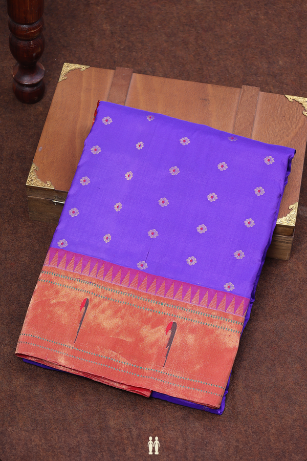 Paithani Silk Saree In Violet With Floral Buttas