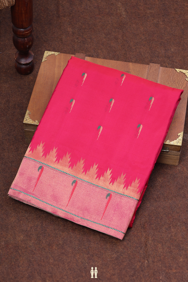 Paithani Silk Saree In Rani Pink With Muniya Design