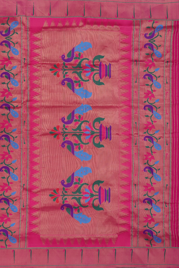 Paithani Silk Saree In Rani Pink With Muniya Design
