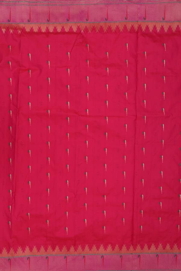 Paithani Silk Saree In Rani Pink With Muniya Design