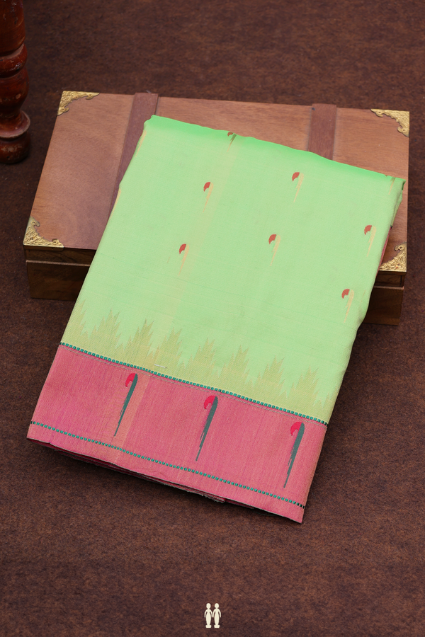 Paithani Silk Saree In Green With Muniya Design