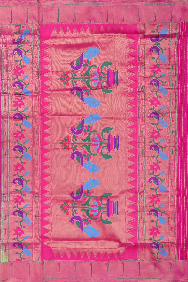 Paithani Silk Saree In Green With Muniya Design