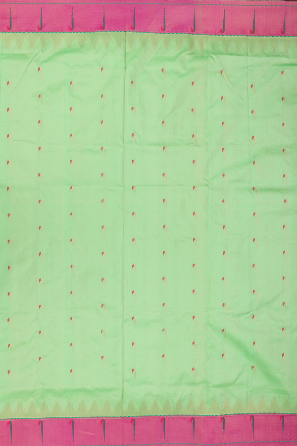 Paithani Silk Saree In Green With Muniya Design