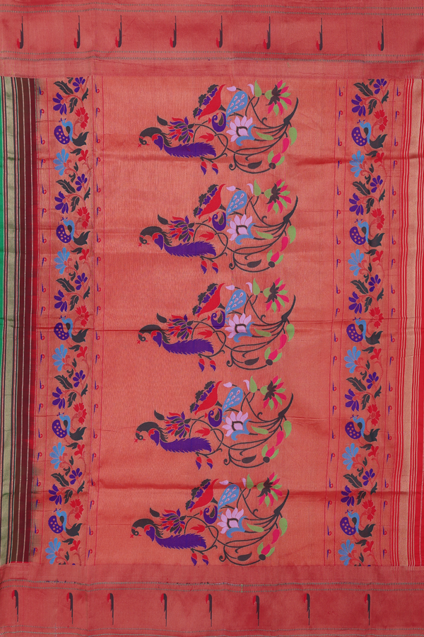 Paithani Silk Saree In Green With Floral Buttas