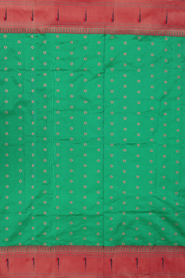 Paithani Silk Saree In Green With Floral Buttas