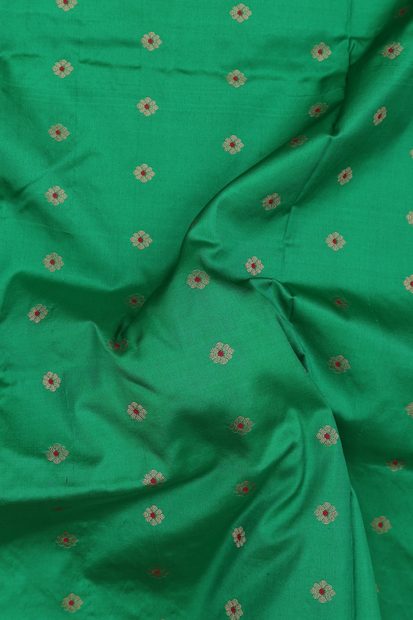 Paithani Silk Saree In Green With Floral Buttas