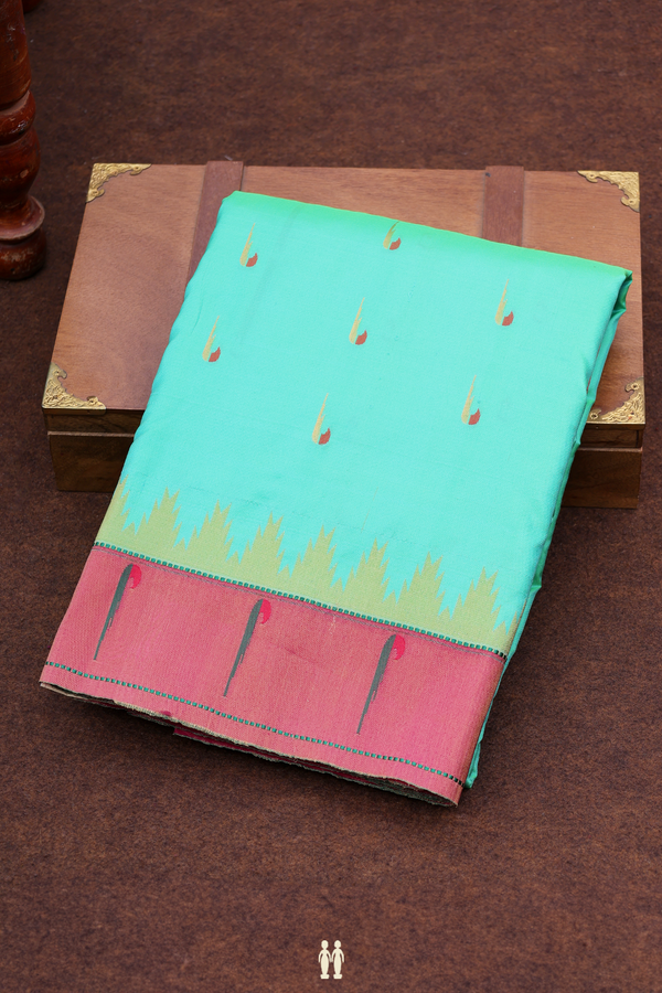 Paithani Silk Saree In Seafoam Green With Muniya Design