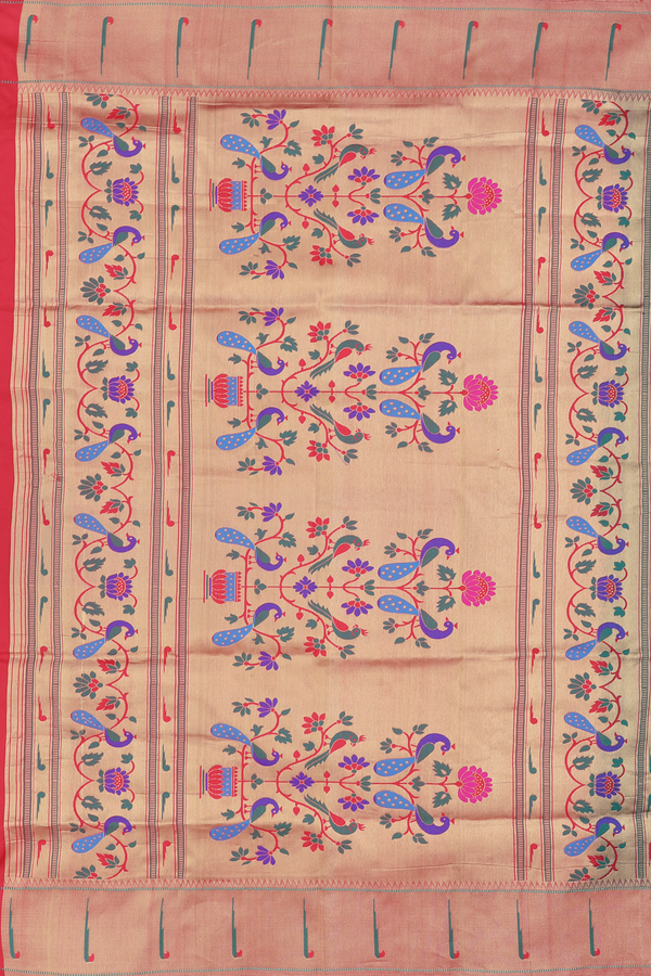 Paithani Silk Saree In Royal Blue With Floral Buttas