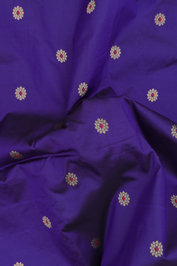 Paithani Silk Saree In Royal Blue With Floral Buttas