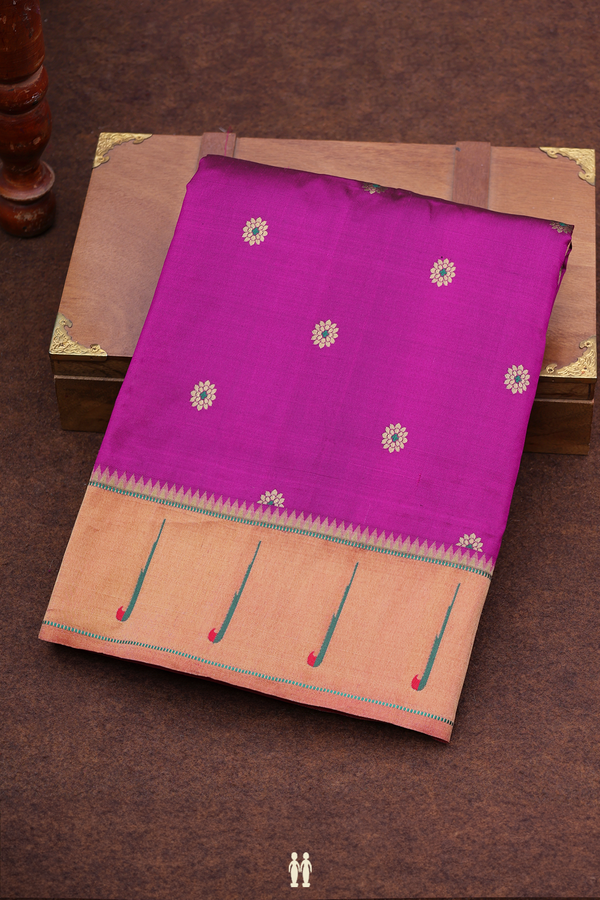 Paithani Silk Saree In Grape Purple With Floral Buttas