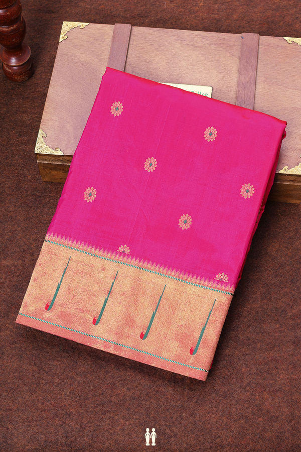 Paithani Silk Saree In Magenta With Floral Buttas
