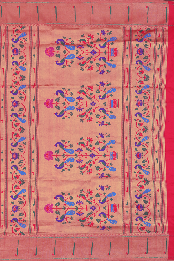 Paithani Silk Saree In Magenta With Floral Buttas