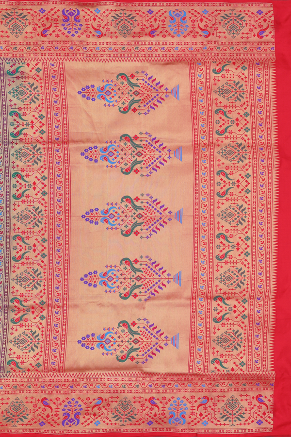 Paithani Silk Saree In Teal Blue With Peacock Buttas