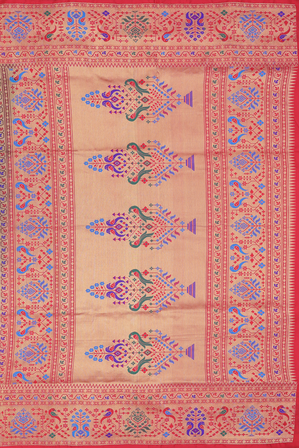 Paithani Silk Saree In Emerald Green With Zari Buttis