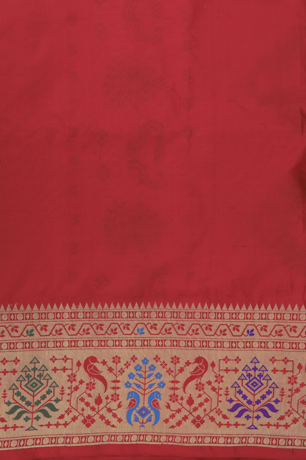 Paithani Silk Saree In Emerald Green With Zari Buttis