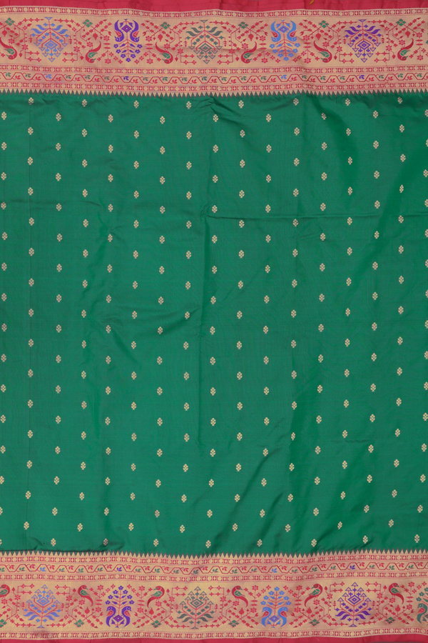 Paithani Silk Saree In Emerald Green With Zari Buttis