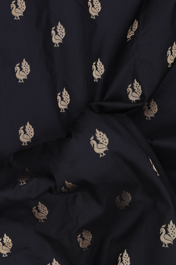 Paithani Silk Saree In Black With Peacock Buttas
