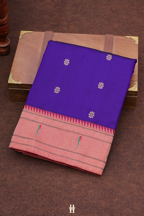 Paithani Silk Saree In Royal Blue With Floral Buttas