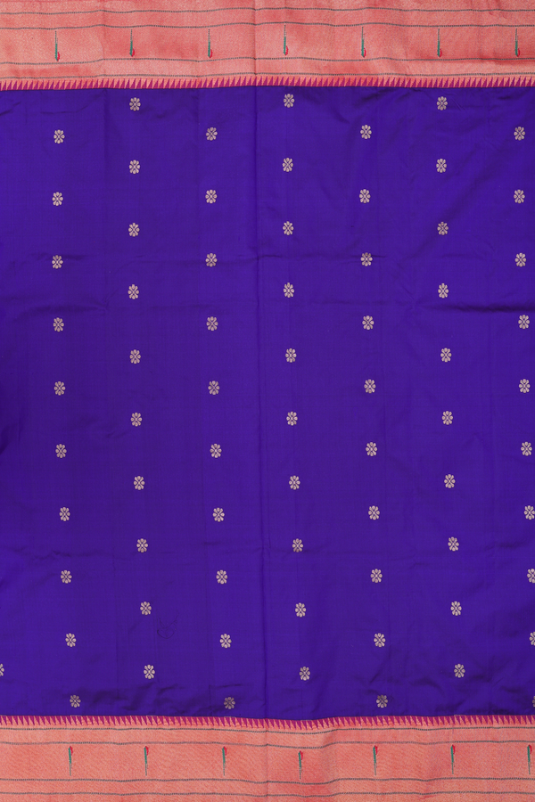 Paithani Silk Saree In Royal Blue With Floral Buttas