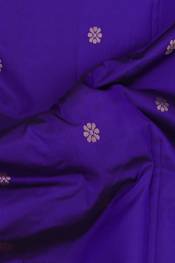 Paithani Silk Saree In Royal Blue With Floral Buttas