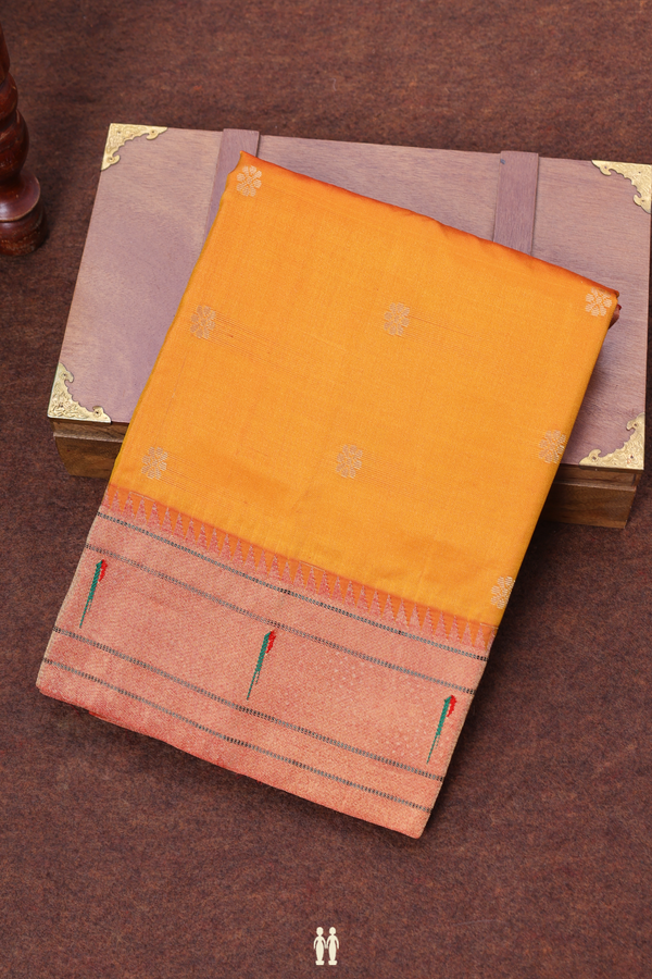 Paithani Silk Saree In Orange With Floral Buttas