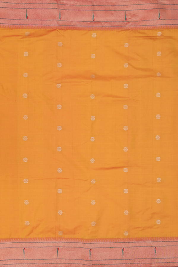 Paithani Silk Saree In Orange With Floral Buttas