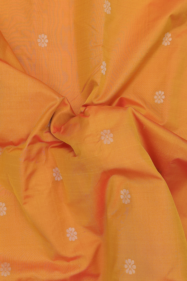 Paithani Silk Saree In Orange With Floral Buttas