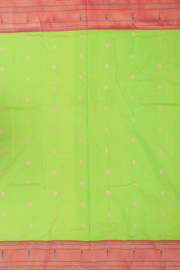 Paithani Silk Saree In Lime Green With Floral Buttas