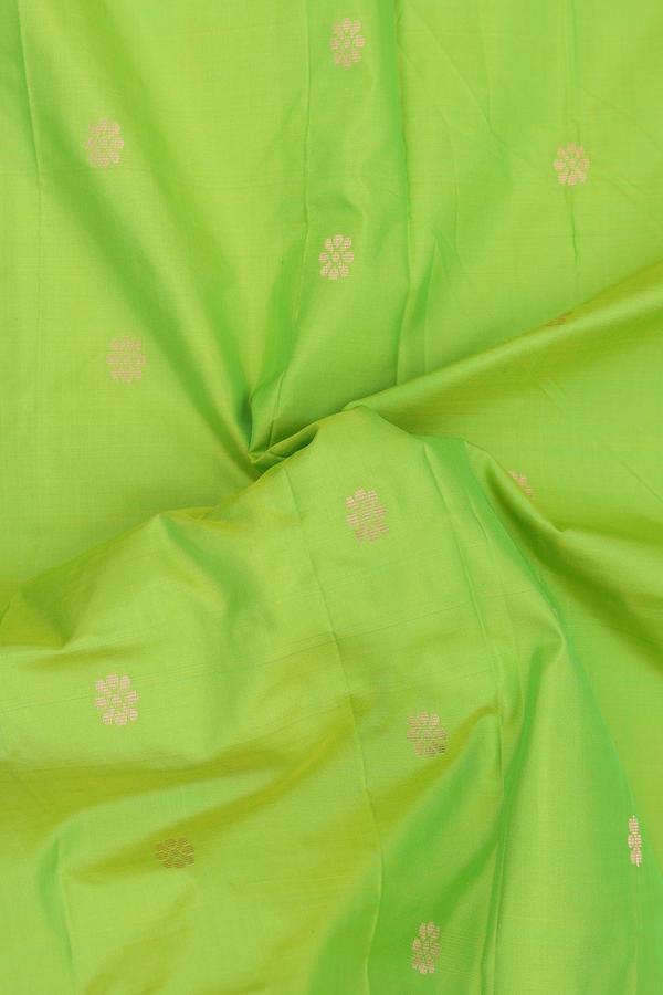 Paithani Silk Saree In Lime Green With Floral Buttas