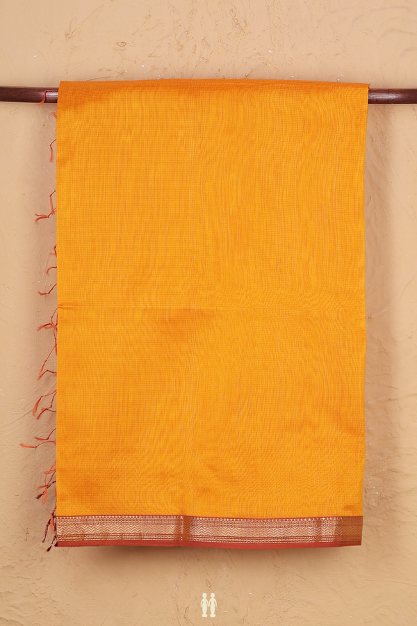 Maheswari Silk Cotton Saree In Orange With Contrast Border
