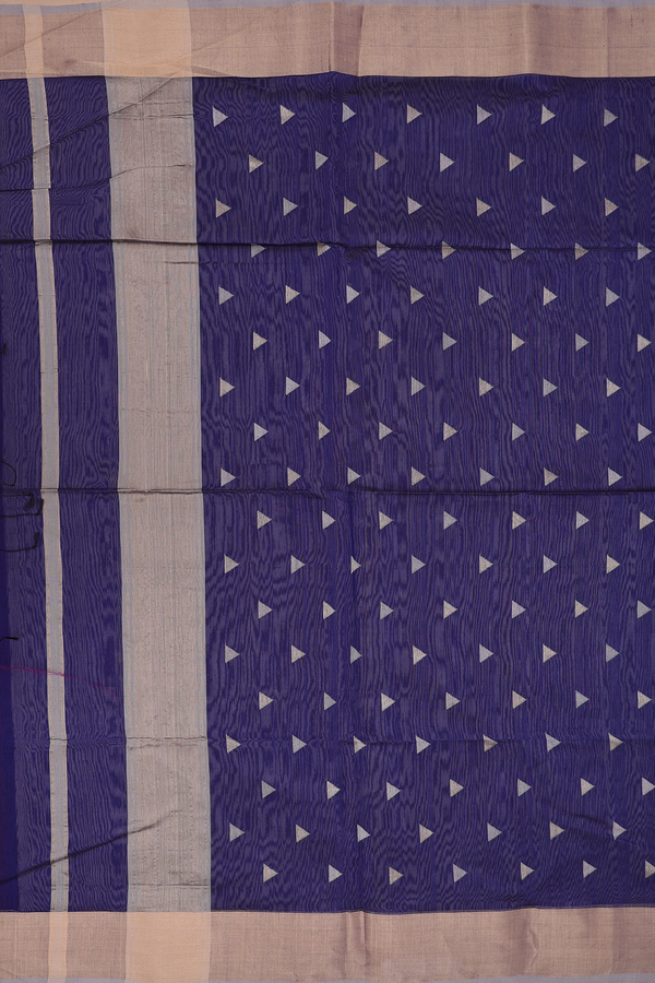 Maheswari Silk Cotton Saree In Blue With Threadwork Buttas