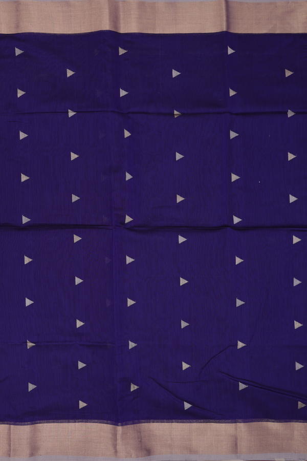Maheswari Silk Cotton Saree In Blue With Threadwork Buttas