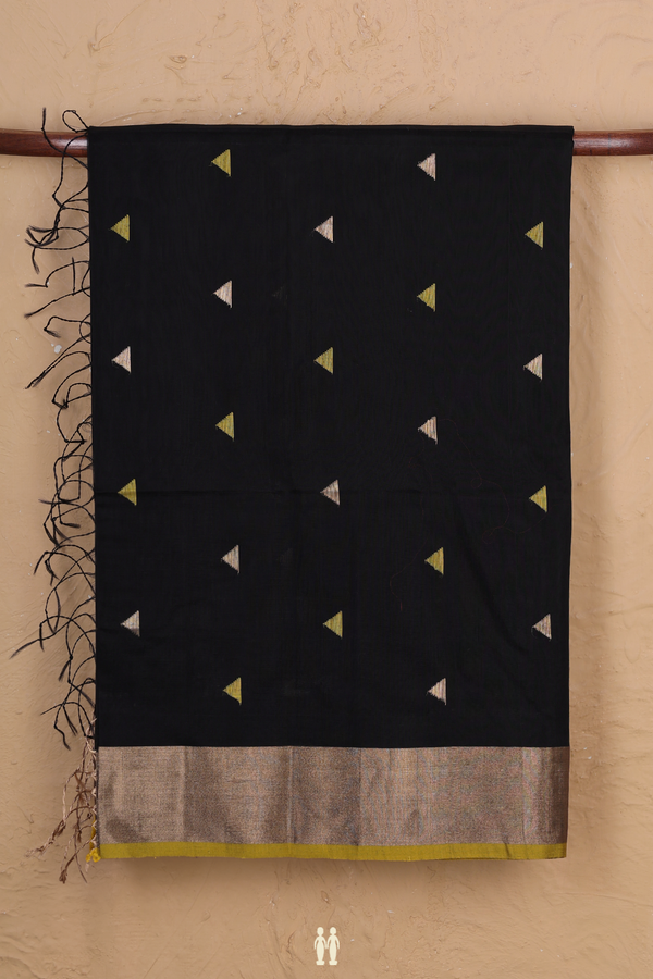 Maheswari Silk Cotton Saree In Black With Allover Buttas