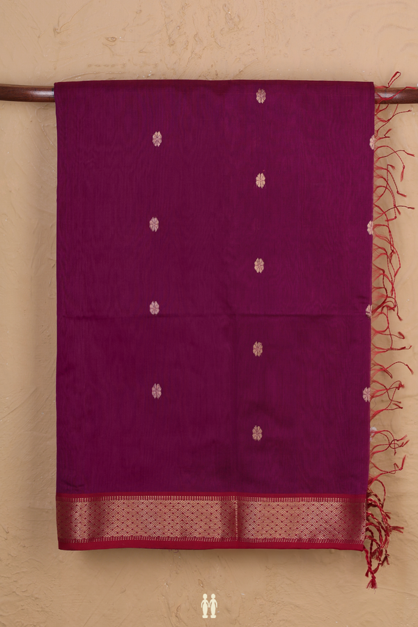 Maheswari Silk Cotton Saree In Plum Purple With Floral Buttas