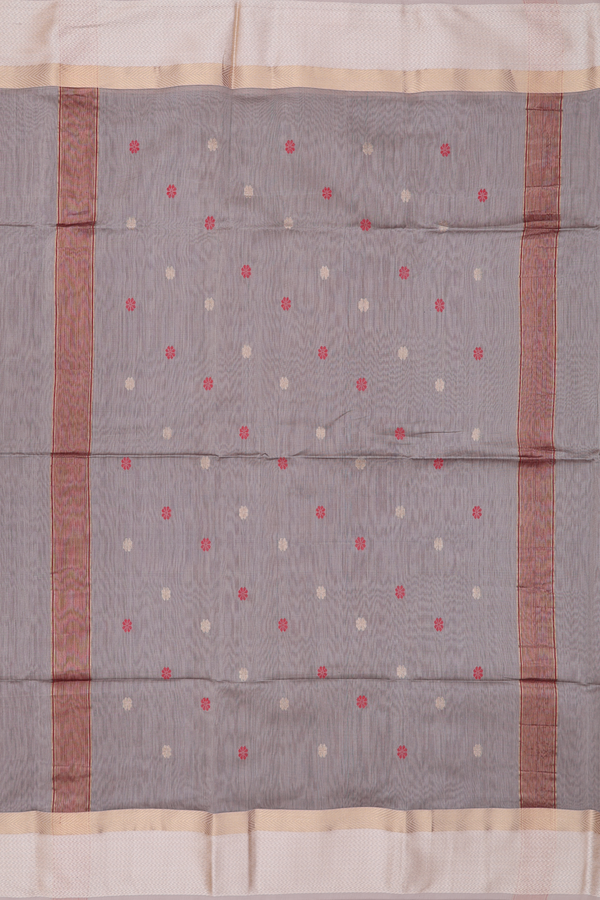 Maheswari Silk Cotton Saree In Brick Red With Floral Buttas